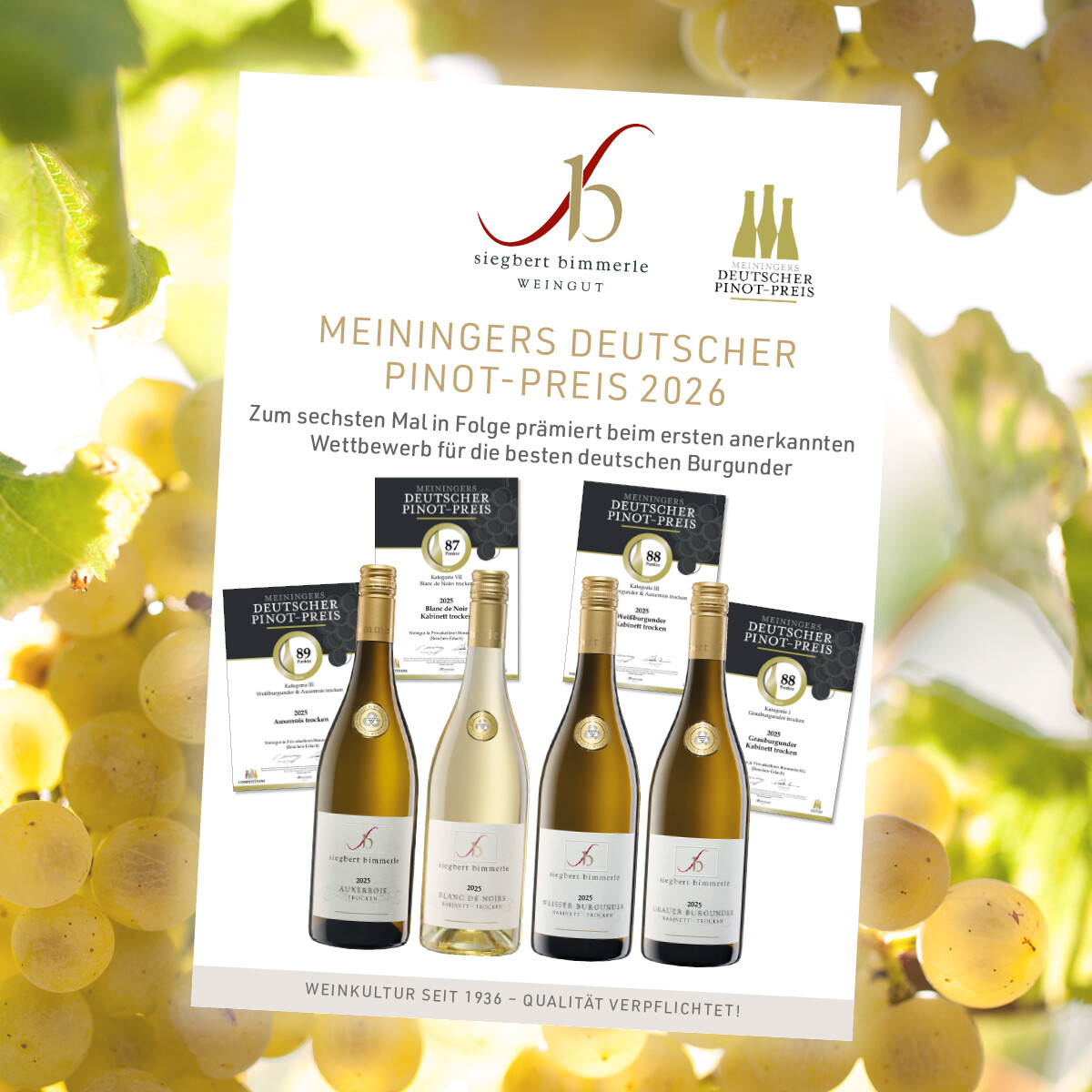 Die Urkunden und unsere pr�mierten Weine des Meinigers Deutscher Pinot-Preis 2026
