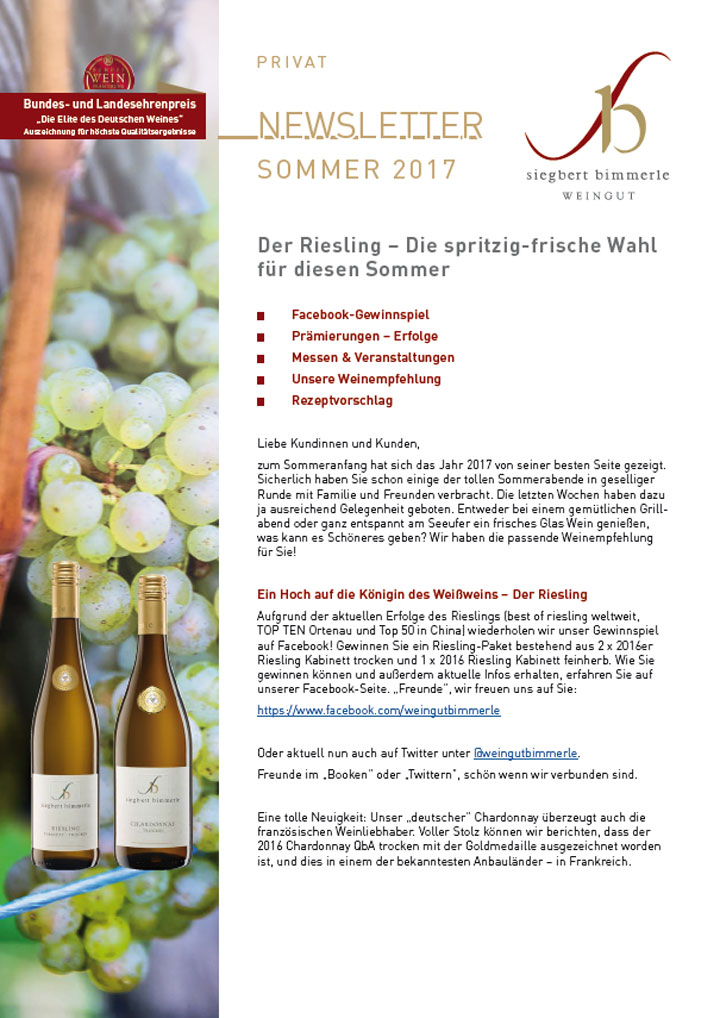 Bimmerle Newsletter Sommer 2017