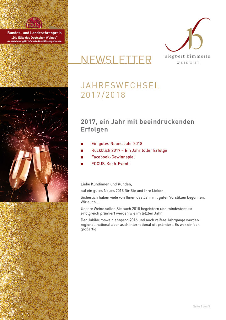 Bimmerle Newsletter Neujahr 2018