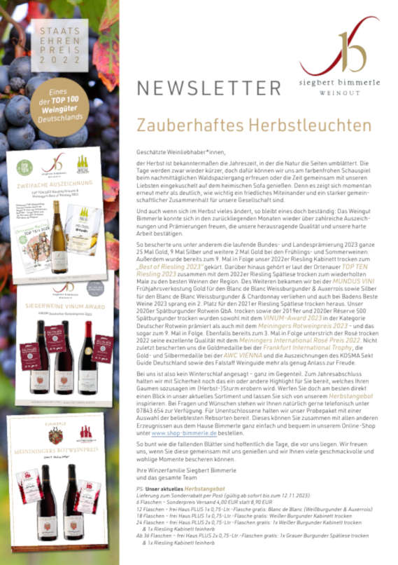 Bimmerle Newsletter Herbst 2023