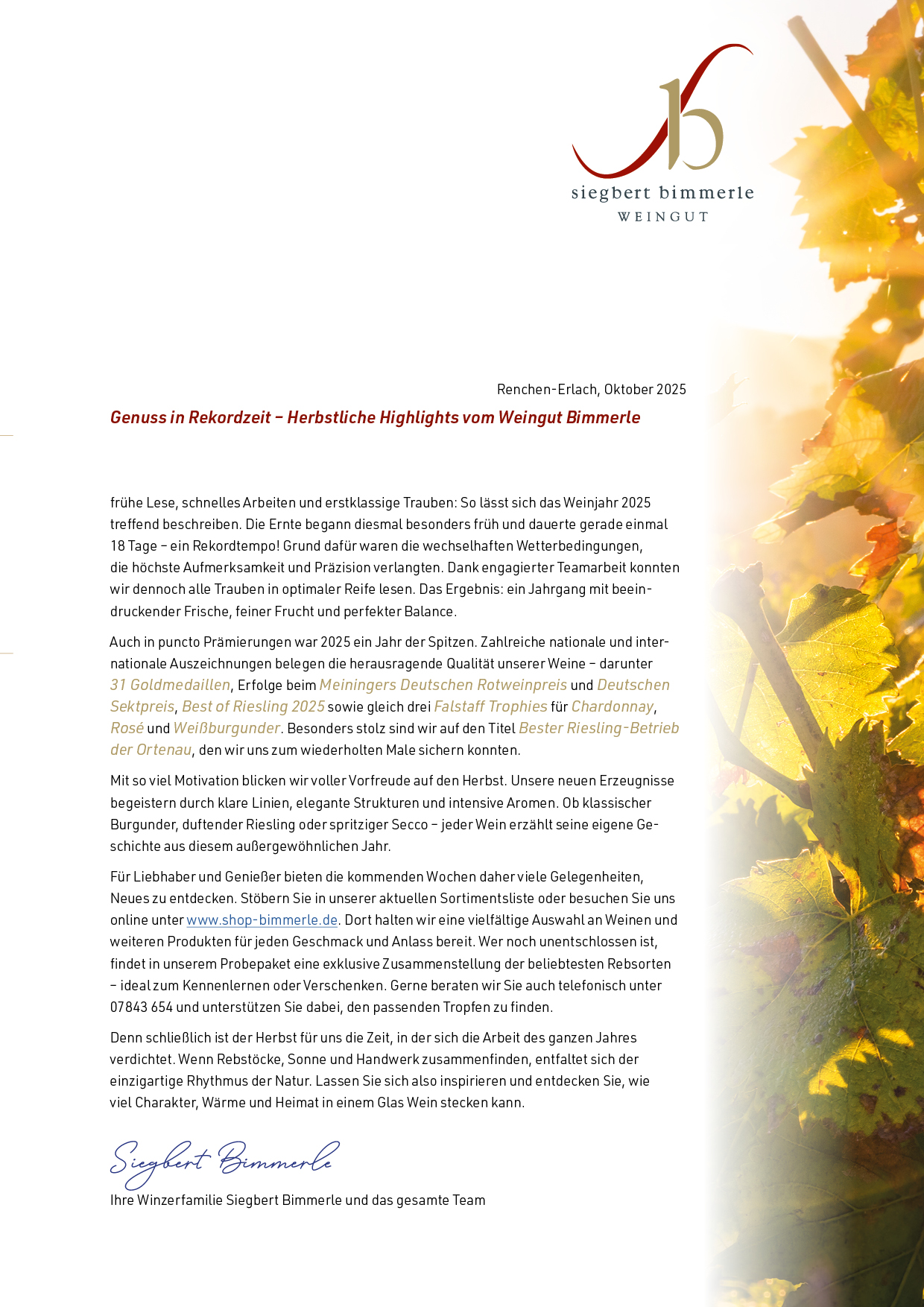 Bimmerle Newsletter Herbst 2025