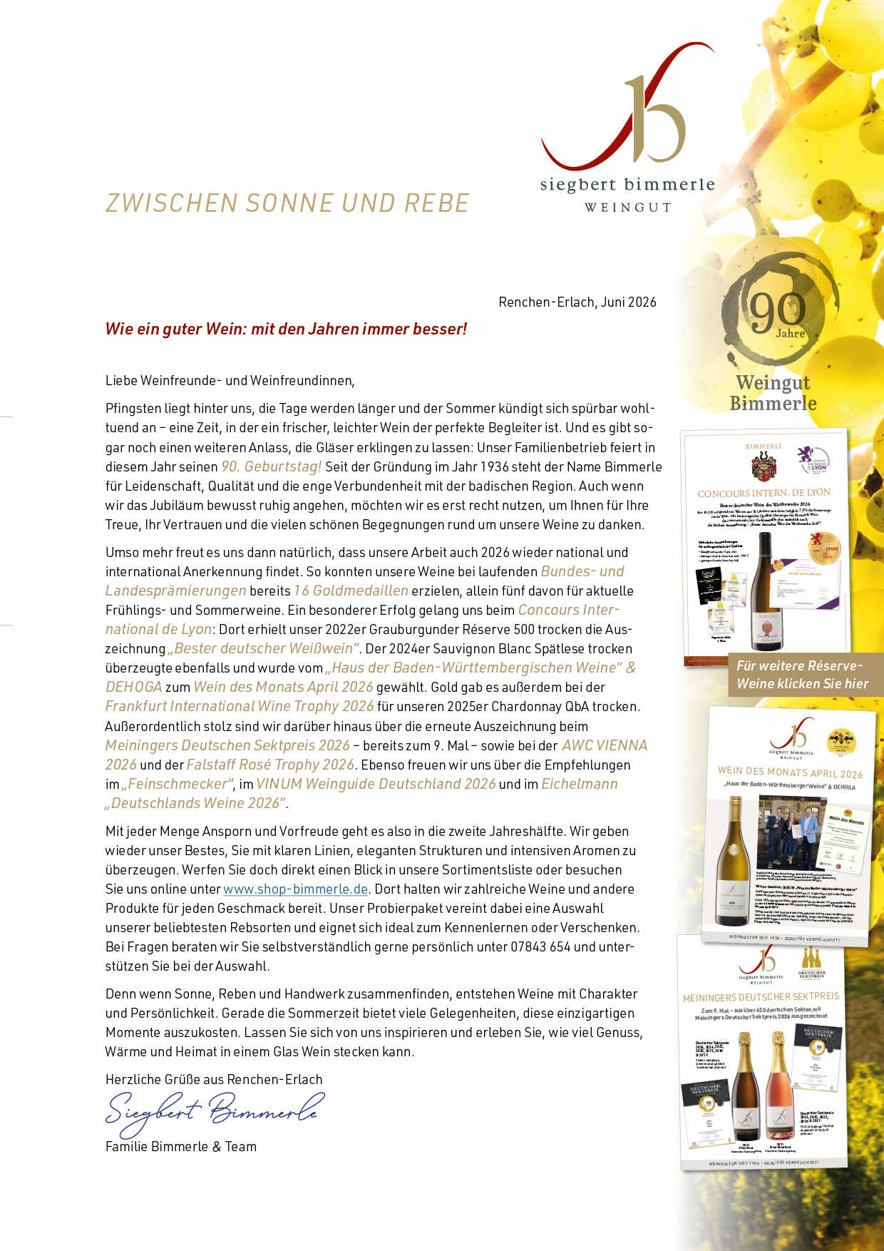 Bimmerle Newsletter Sommer 2026