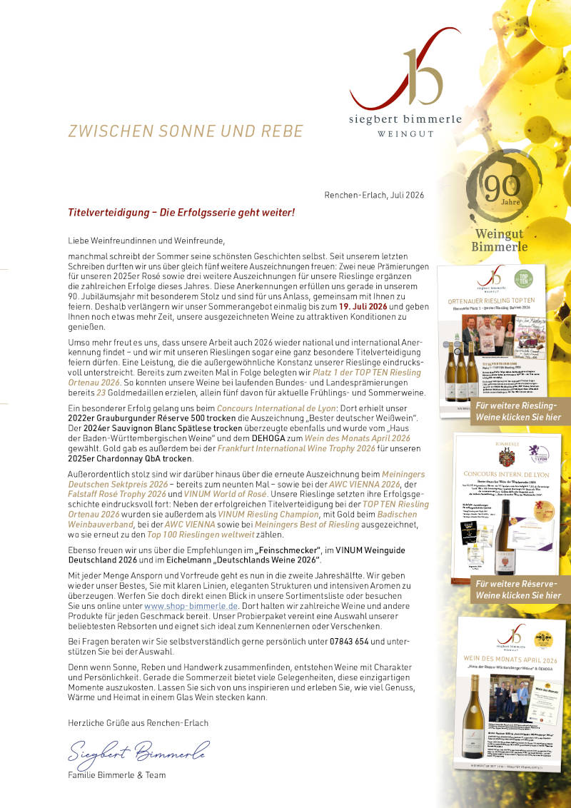 Sommerangebot – Verlängerung - Bester Riesling Betrieb – Platz 1